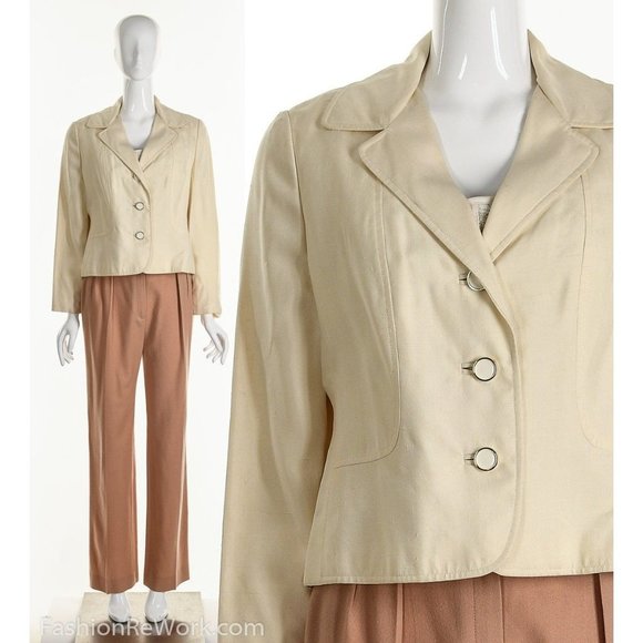 ORIGINALA Silk Jacket, intage Originala Blazer,Silk White Coat,Mod Jacket,Design - Picture 1 of 9